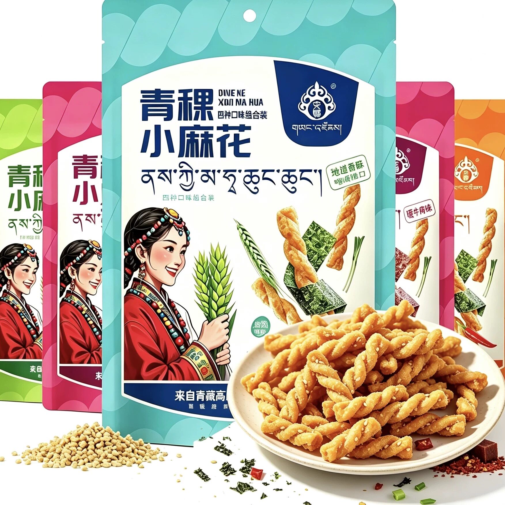 青海特产 青稞小麻花300g 青稞粗粮四种口味 办公室零食开袋即食