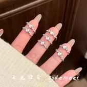 天然水沫玉戒指s925银日进斗金女开口可调节叠戴食指戒法式 气质