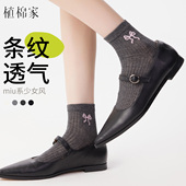 芭蕾风袜子女春夏薄款 竖条蝴蝶结中短筒棉袜无骨miu时尚 灰色短袜