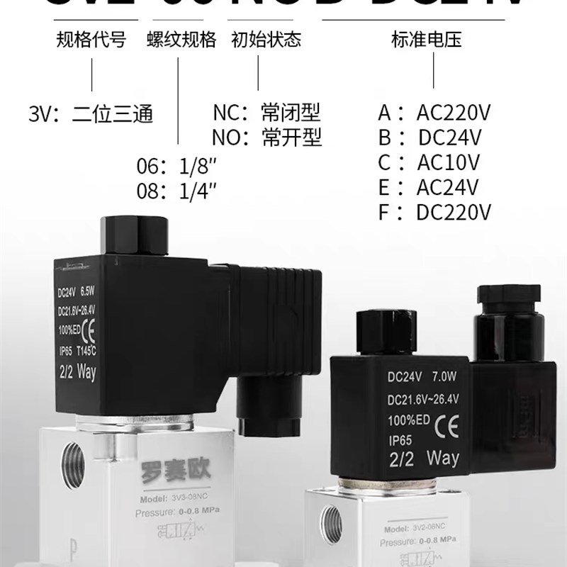 大流量电磁阀3V2-06NC/3V2-08NC/3V3-08NC真空电磁阀