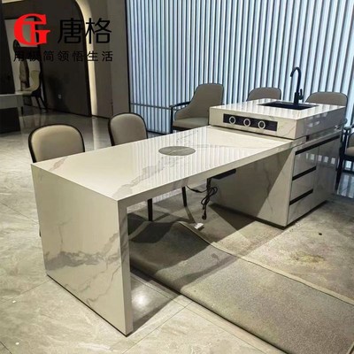 厨房岛台餐桌一体可伸缩岩板家用倒台小户型定制开放式中导台吧台