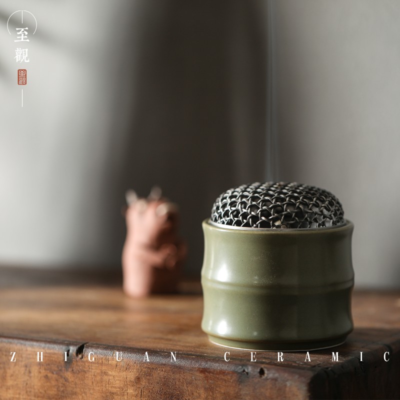 至观仿竹子盘香陶瓷香炉香薰炉摆件香炉古朴禅意香插香器家用室内
