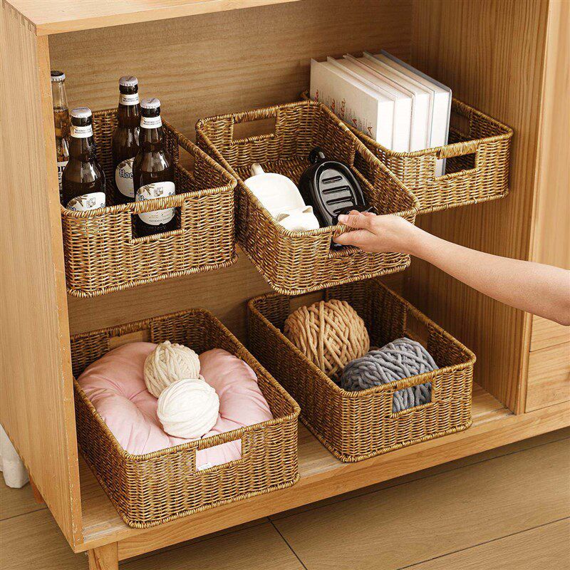 仿藤编编织收纳筐客厅电视柜抽屉茶几储物篮筐桌面零Y食杂物收纳