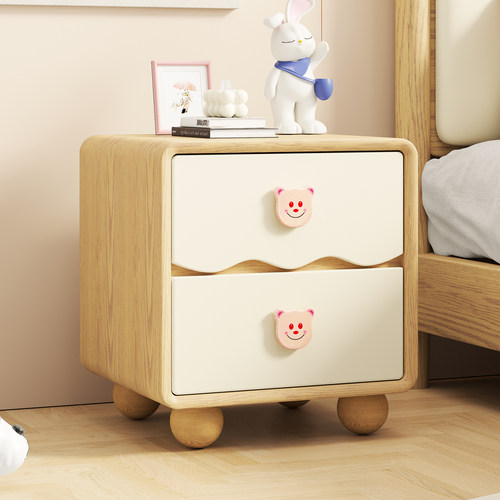奶油公主风床头柜实木儿童卧室床头收纳柜家用可爱卡通床边储物柜