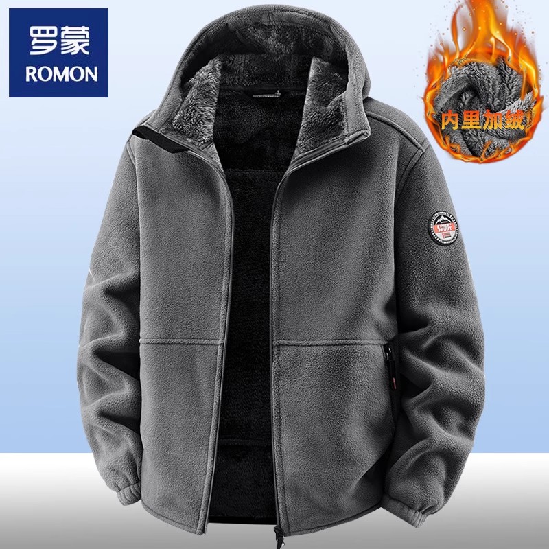 罗蒙摇粒绒外套男士冬季加绒夹克