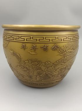 黄铜工艺品 仿古做旧年年有余浮雕鱼铜缸 家居装饰创意礼品