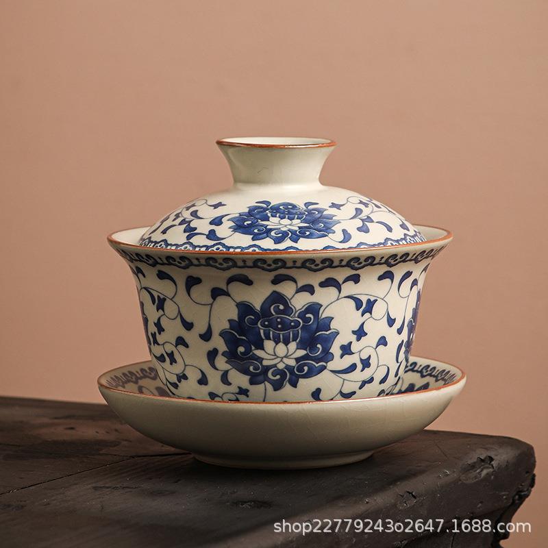 盖碗茶杯青花汝窑三才单个高档带盖家用陶瓷国风珐琅彩功夫泡茶碗