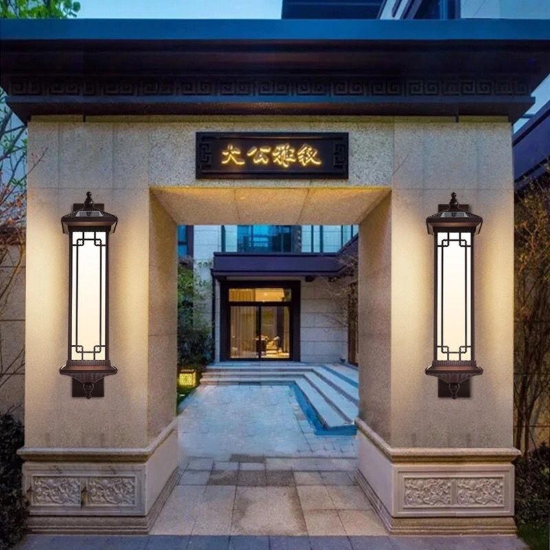 太阳能壁灯户外防水中式别墅外墙门柱过道走廊阳光房免接线庭院灯