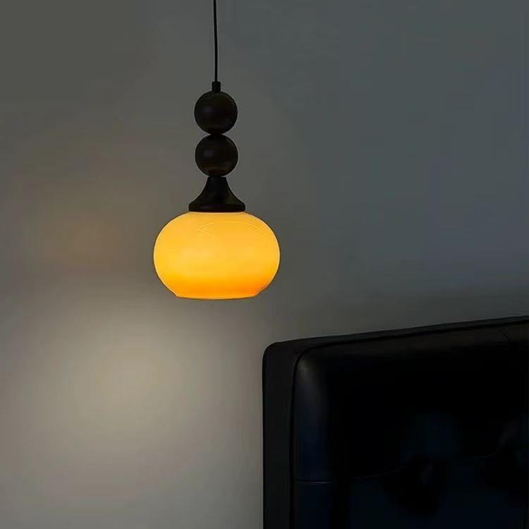 复古主卧室床头吊灯高级感法式中古风实木渐变色可调节长线小吊灯