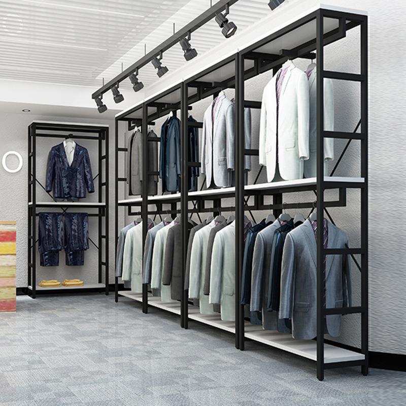 服装店展示架组合双层男女装店挂衣架陈列简易家用卧室铁艺衣帽架