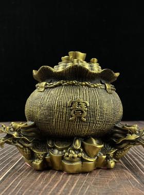 黄铜聚宝盆存钱罐龙头聚宝袋摆件家居办公室礼品