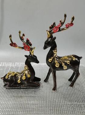 黄铜梅花鹿福鹿摆件卧鹿聚宝鹿客厅酒柜装饰简约创意家居工艺礼品