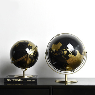 现代轻奢金银黑色地球仪摆件简约样板间书房客厅玄关办公室装饰品