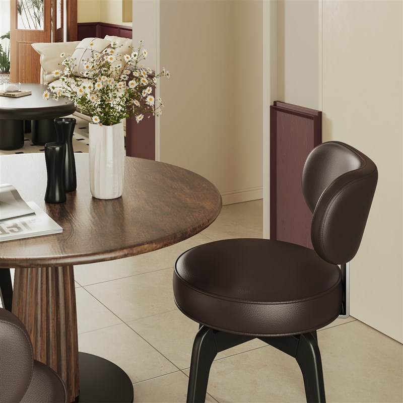 蓝玛实木旋转椅子中古设计师化妆凳软包结实耐用岛台靠背餐椅家用