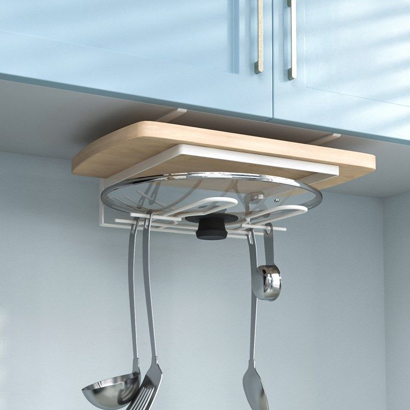 锅盖架吊柜下挂架切菜板放置架厨房专用免打孔砧板架悬挂式收纳架,厨房/烹饪用具,厨房置物架/置物柜/角架,淘宝优惠券,粉丝福利购,淘宝优惠卷