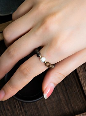 高档沉水海南绿奇楠沉香戒指女小众设计木文玩戒子棋楠轻奢高级感