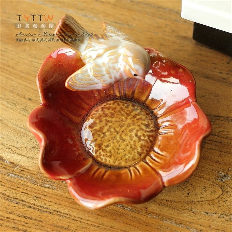 摆件欧式家居饰品陶瓷烟灰缸装饰盘子干果盘小装饰麻雀果盘皂托,家居饰品,装饰摆件,淘宝优惠券,粉丝福利购,淘宝优惠卷