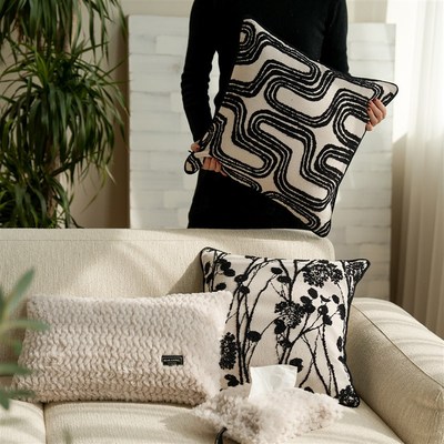 黑白枝叶扶苏现代简约北欧纯色肌理绒面靠垫抱枕沙发卧室方枕腰枕