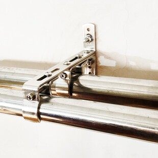 加厚万能窗帘杆架双托免打孔 侧装罗马杆双轨道支架可调节固定座