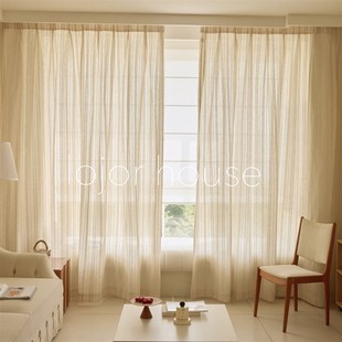 复古窗纱法式 Lojor粗条纹麻纱奶油法式 中古姹寂简约高级感条纹纱