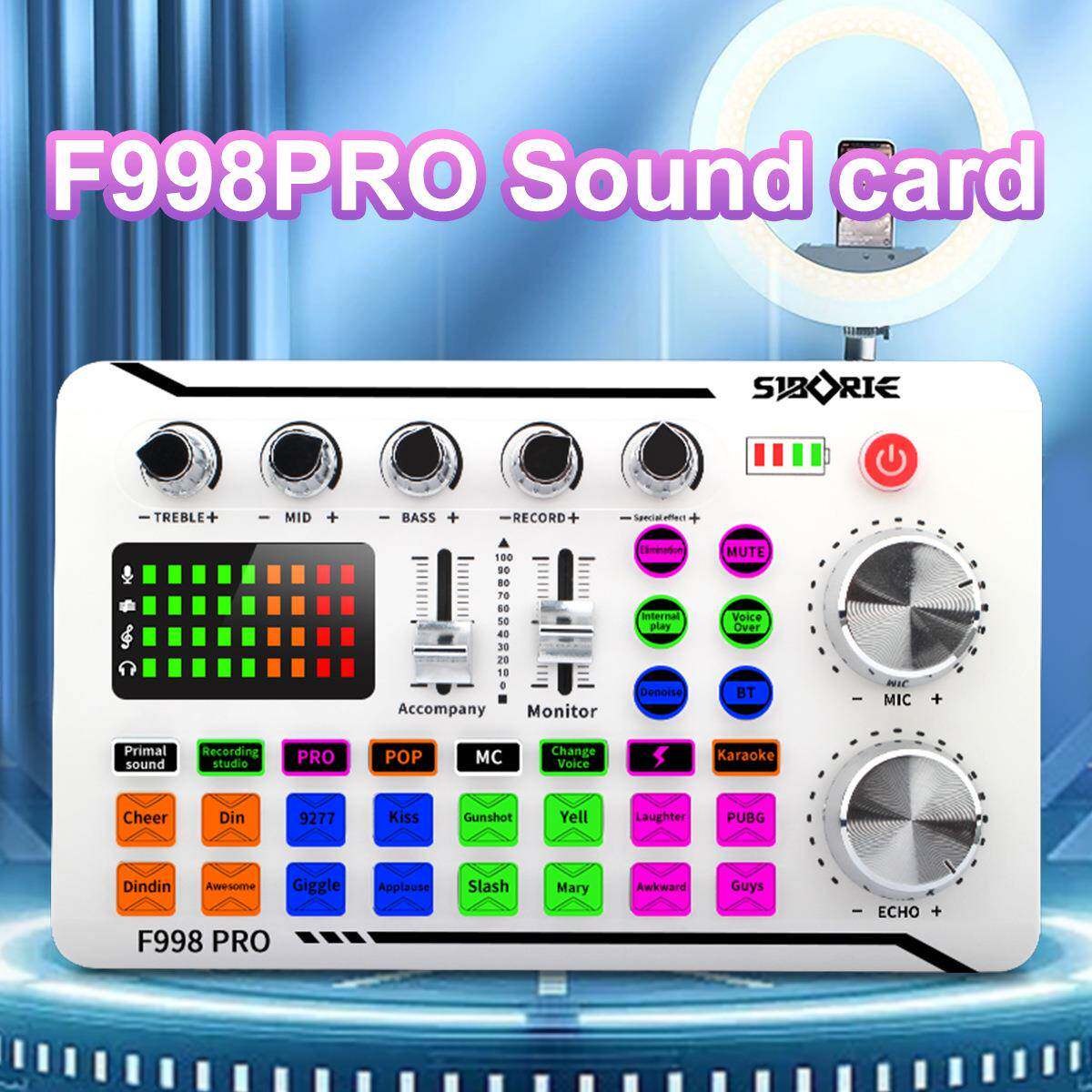 F998Pro直播唱歌声卡白色英文版智能降噪一体话筒发货快