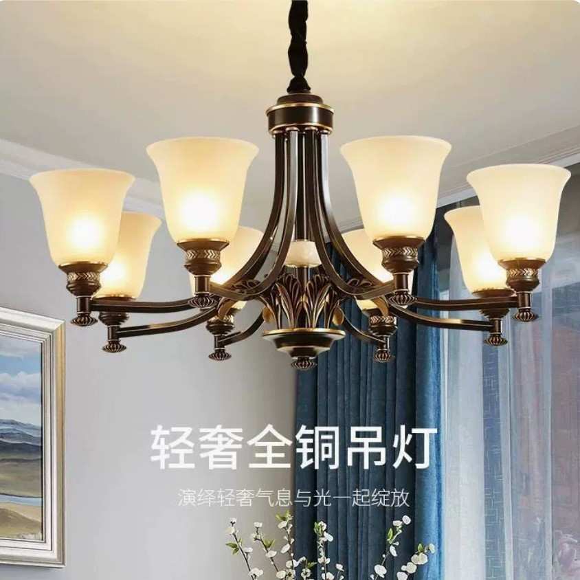 简约大气复古灯具餐厅创意客厅新款卧室灯饰美式全铜吊灯客厅灯