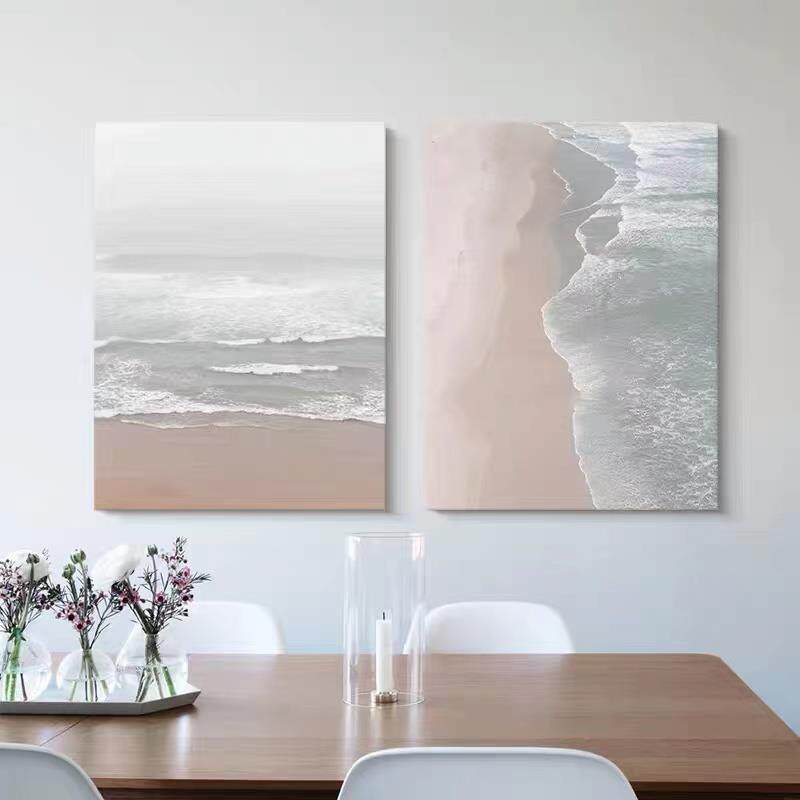 纯手绘油画逐浪北欧抽象双联客厅壁画立体餐厅装饰画现代玄关挂画