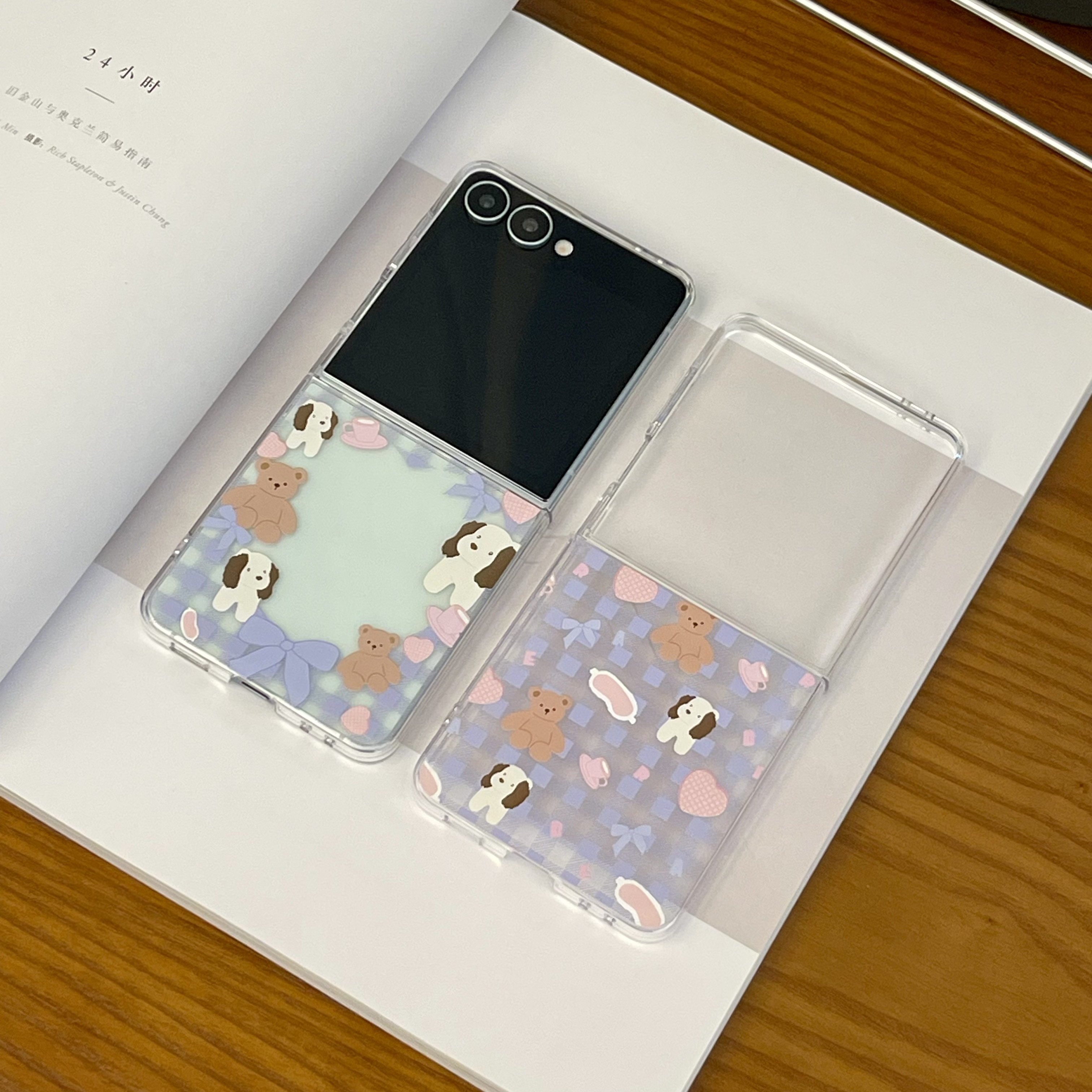 格子小熊 爱心格子小熊适用新款三星Zflip7手机壳超薄Zflip6保护套透明防指纹Zflip5折叠屏抗氧化防摔