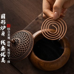 创意摆件 胡桃木实木香炉家用室内檀香盘沉香禅意香熏炉底座中式