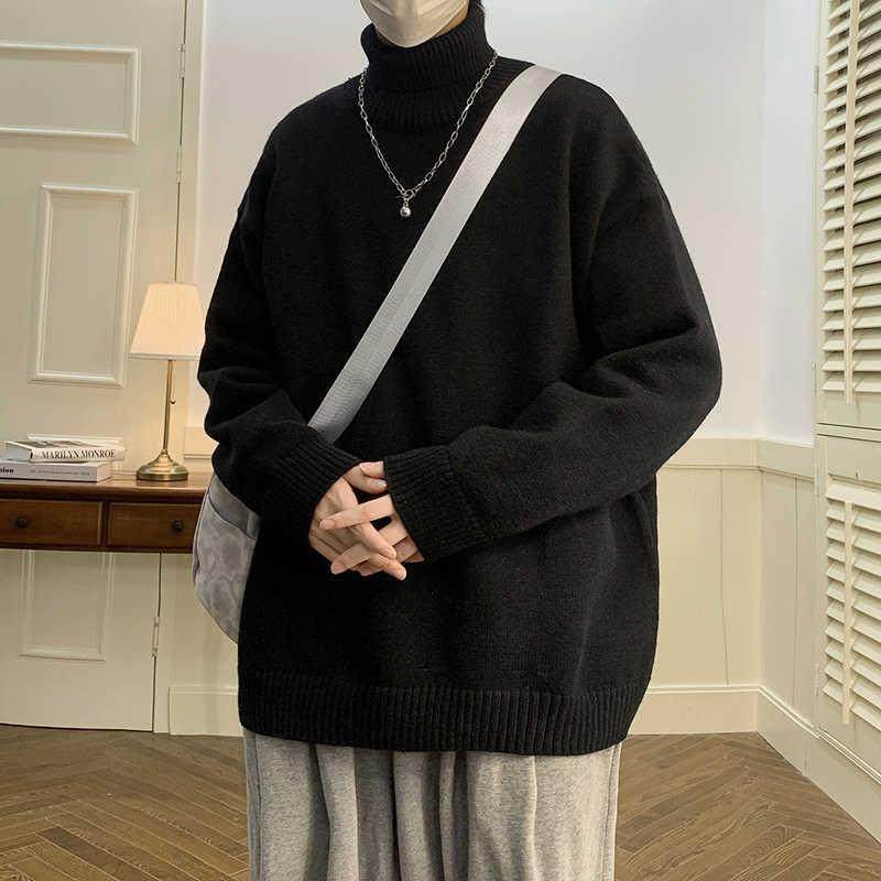 高领毛衣男款冬季加绒加厚打底针织衫宽松复古纯色慵懒风内搭线衣