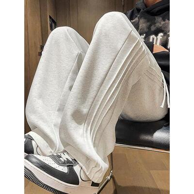 美式秋季卫裤男显瘦百搭潮牌褶皱垂感直筒裤宽松潮流休闲长裤