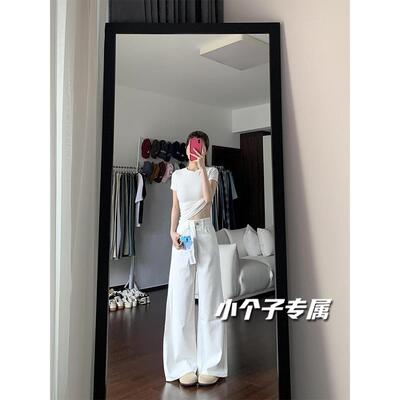 美国覆古高腰直筒阔腿女士牛仔裤，宽松修身，及地长裤夏季