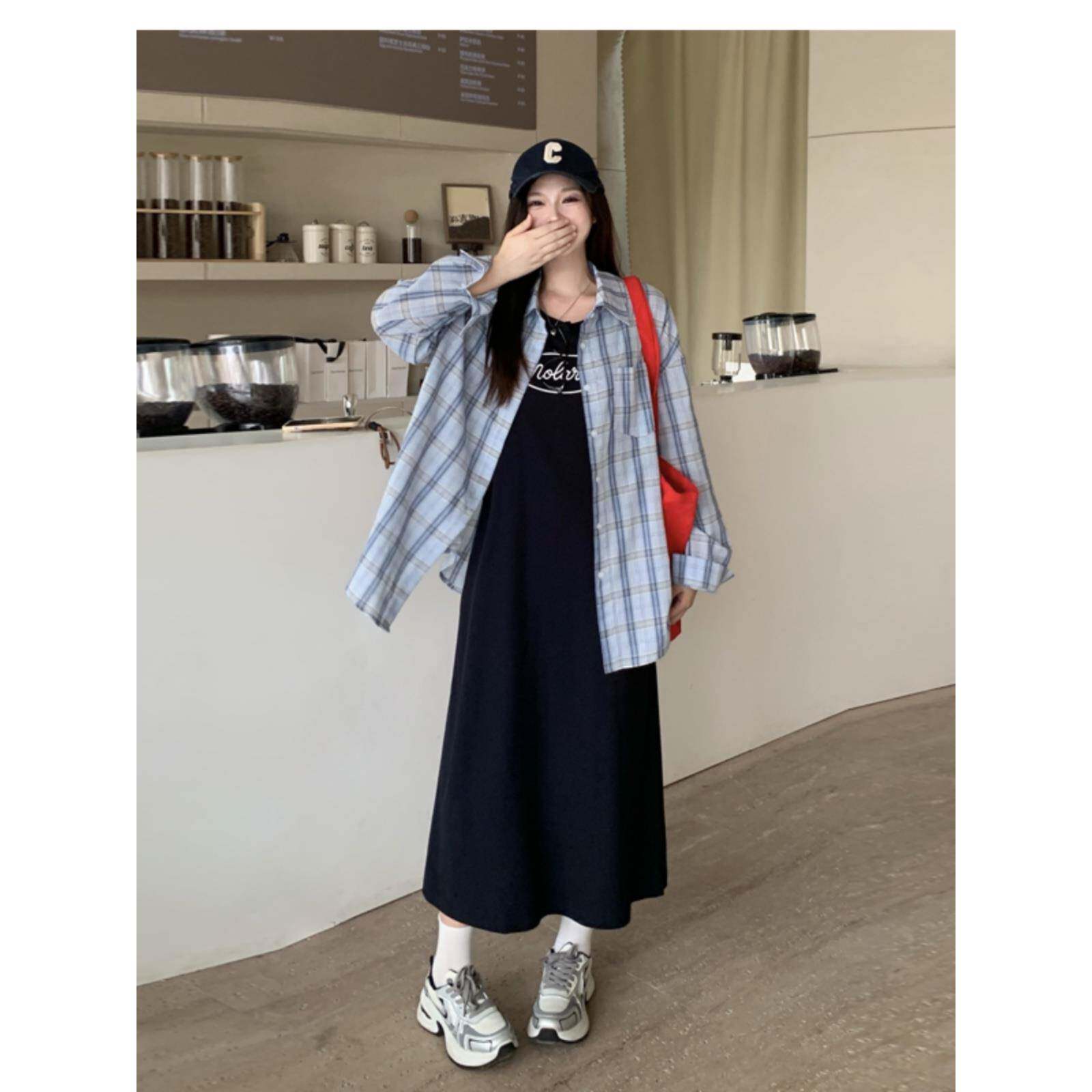 大码女装吊带背心连衣裙女2024新款秋季胖mm显瘦裙子两件套长裙