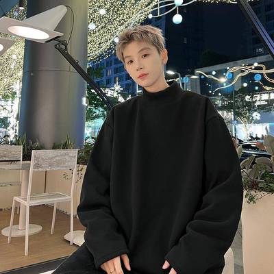 德绒打底衫男款秋冬季加绒半高领长袖t恤男生保暖卫衣内搭上衣服