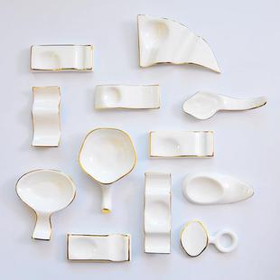 描金筷子架两用金边陶瓷筷子托网红轻奢简约家用勺子托筷枕筷拖垫