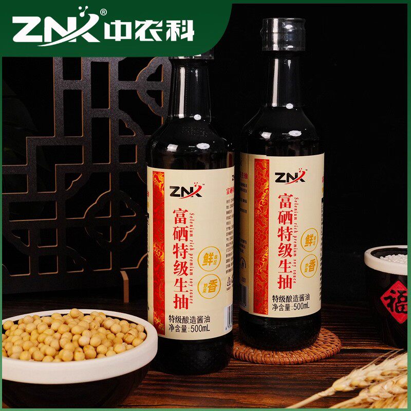 海天造中农科富硒酱油特级酿造生抽500ml瓶装点蘸凉拌调味品