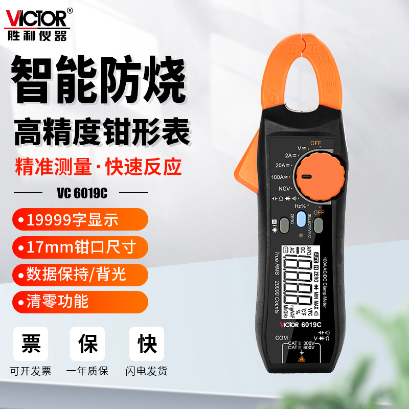 胜利高精度钳形表6019万用表电流表自动量程交直流钳表四位半数显