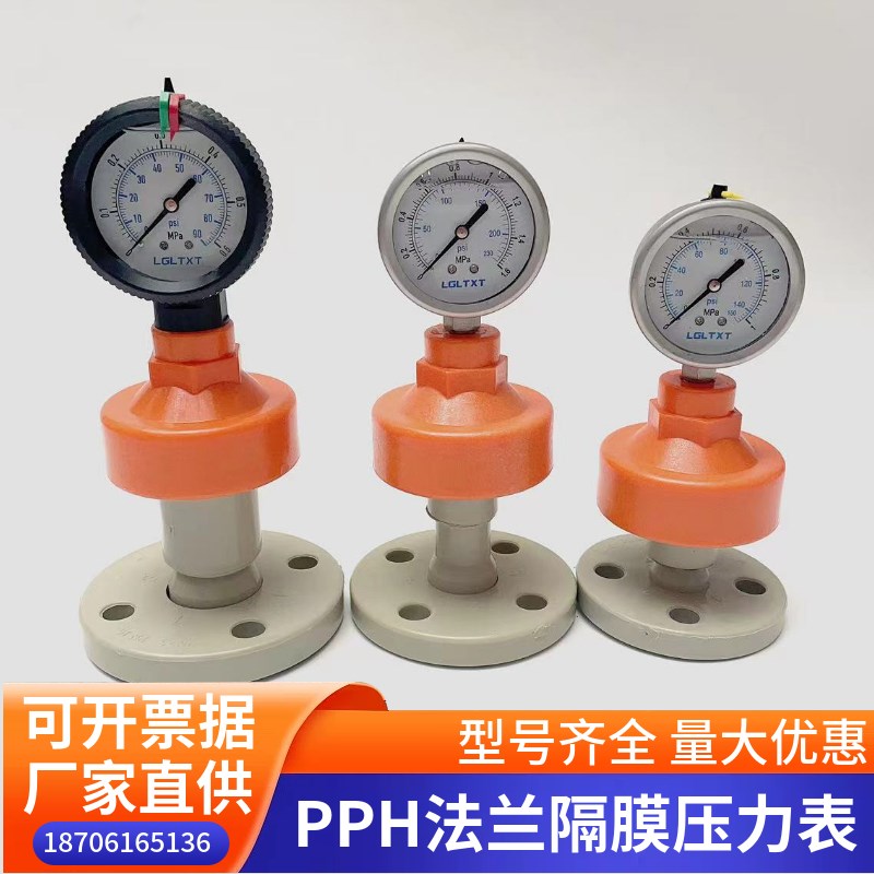 隔膜压力表DN15/20/25(PPH法兰连接)耐酸碱防腐耐震水压表