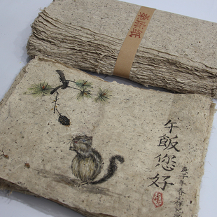 桑皮麻纸 土纸做旧半生熟 仿古书法国画写意岩彩粗糙宣纸肌理质感