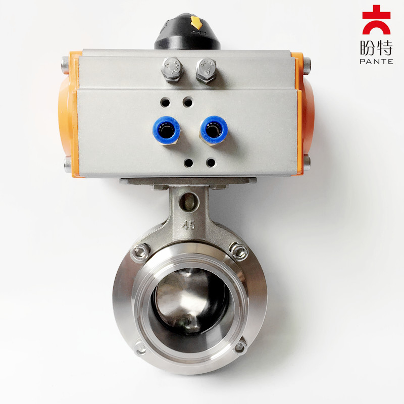 盼特304不锈钢气动快装蝶阀卫生级316卡箍卡盘碟阀快开阀门38新款