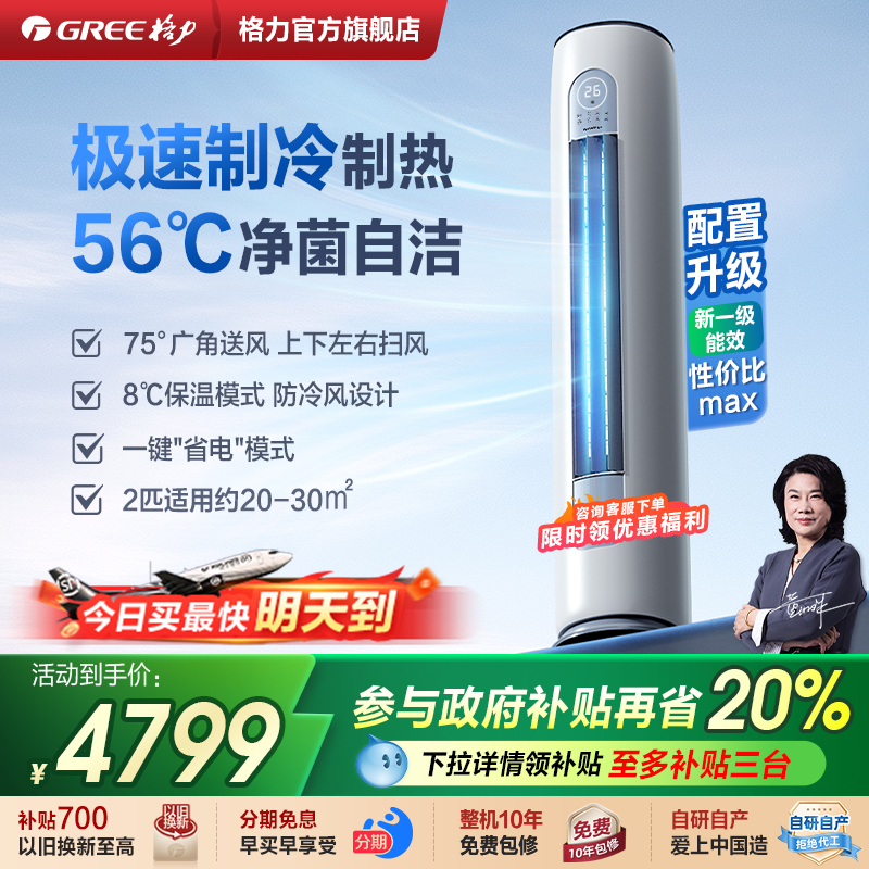 格力官方旗舰店正品 2匹立式柜机空调新一级能效家用客厅云逸二代