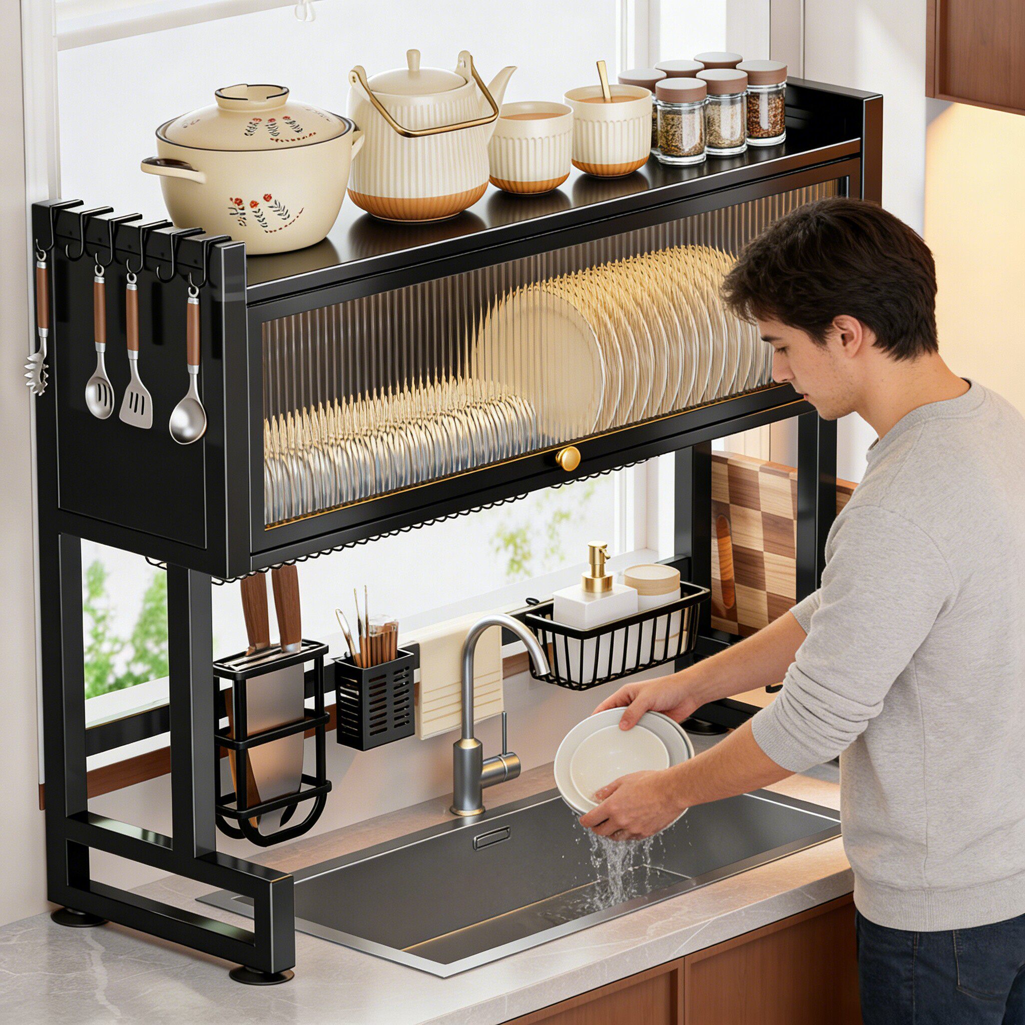 厨房水槽置物架晾碗盘碗碟收纳架碗架水池上方多功能放碗柜沥水架