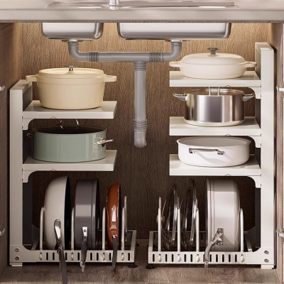 厨房锅具收纳架多层置物架橱柜内