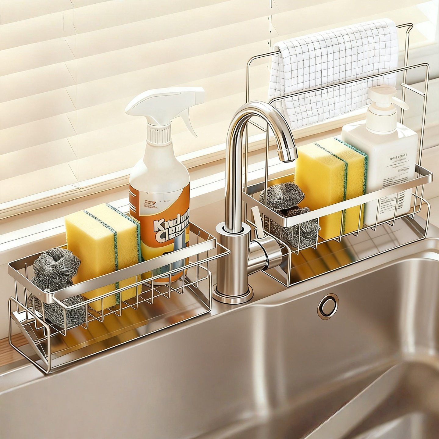 厨房304不锈钢抹布挂杆沥水架海绵洗碗布水槽收纳厨房窄边置物架,厨房/烹饪用具,水槽置物架,淘宝优惠券,粉丝福利购,淘宝优惠卷