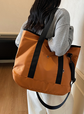 ChiefDivine大容量托特包女手提单肩包通勤包学生上课包橙色撞色