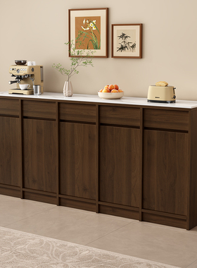 蜂窝铝岩板餐边柜靠墙一体家用厨房收纳柜中古风客厅储物柜茶水柜