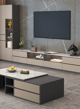蜂窝铝岩板电视柜茶几组合现代简约小户型电视高柜边柜家用落地柜
