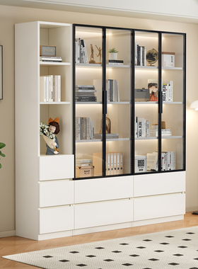 蜂窝铝书柜储物柜一体家用客厅靠墙展示柜置物架玻璃门整墙落地柜