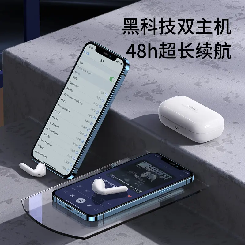 华强北真线立体声耳机适用tws-18蓝牙耳机10米通话功能耳塞式黑色