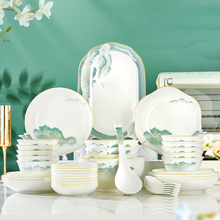 碗盘组合套装 骨瓷碗家用2026新款 高颜值餐具金边轻奢可微波吃饭